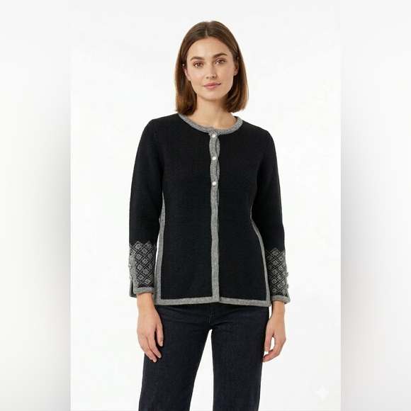 Vintage Sweaters - Handmade In Estonia 100% Wool Fair Isle Knit Cardigan Scandinavian Black Size S